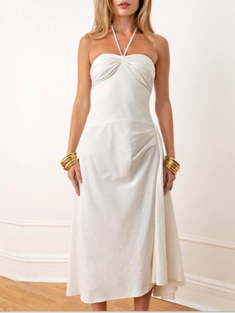 Orseund Iris Bardot Midi Dress Size S in White